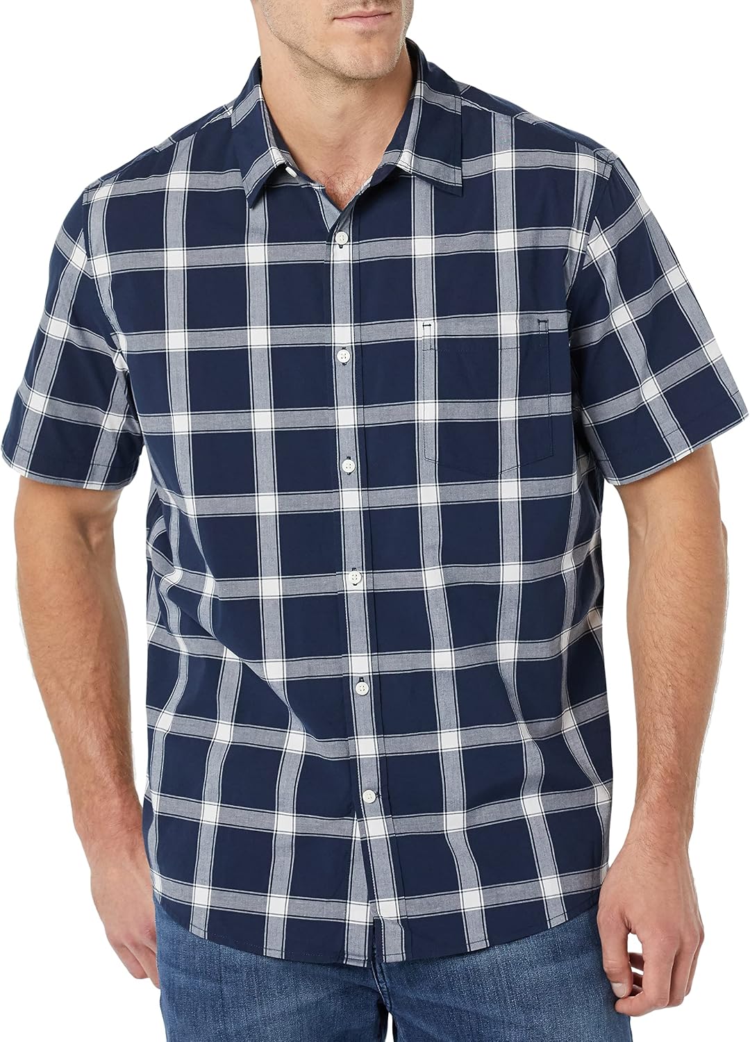Men's Short Sleeve Dress Shirt with Stretch, Charcoal White Vertical Stripe (Available in Big & Tall)