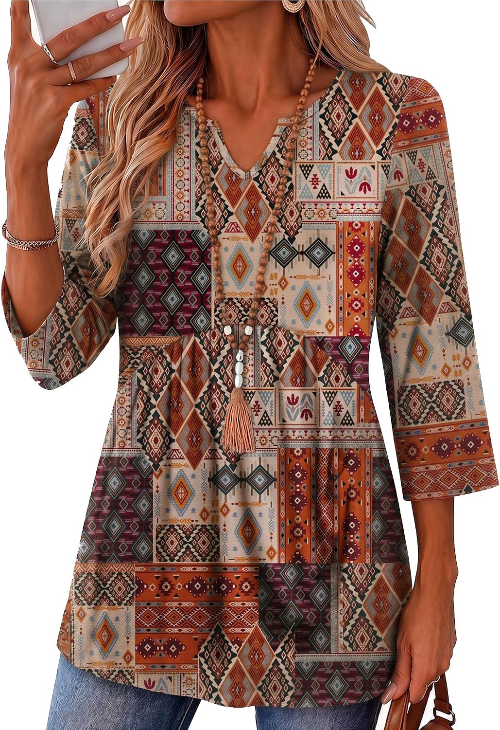 3/4 Length Sleeve Womens Tops 2026 Blouses for Women Dressy Casual Fashion Clothing V Neck T-Shirts Summer Outfits