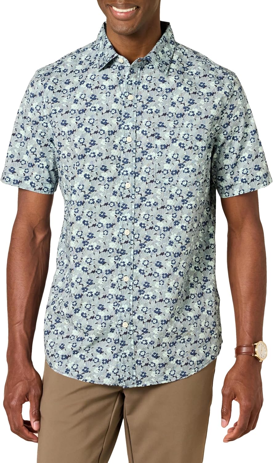 Men's Short Sleeve Dress Shirt with Stretch, Charcoal White Vertical Stripe (Available in Big & Tall)