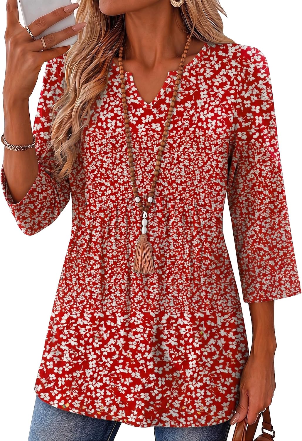 3/4 Length Sleeve Womens Tops 2026 Blouses for Women Dressy Casual Fashion Clothing V Neck T-Shirts Summer Outfits