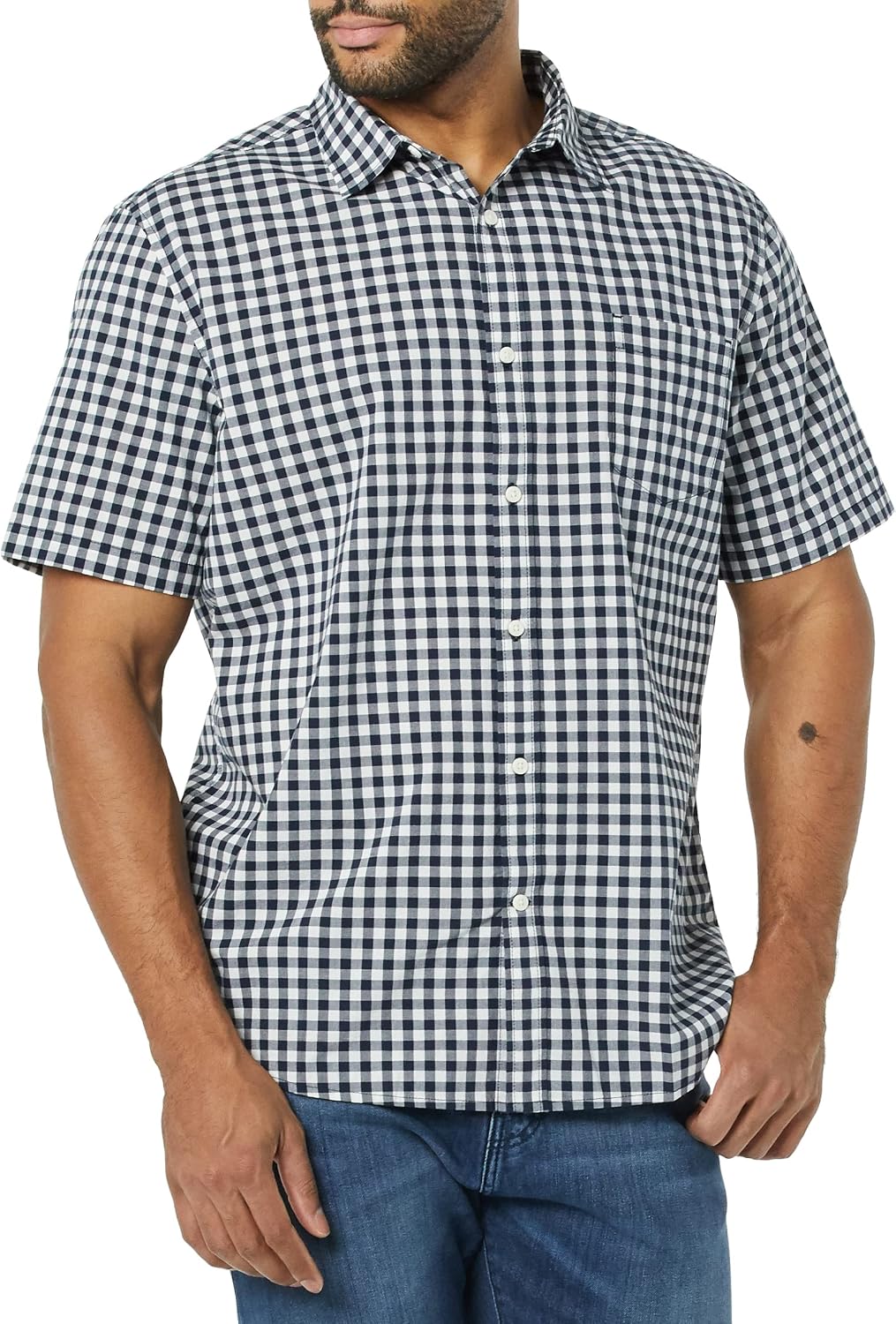 Men's Short Sleeve Dress Shirt with Stretch, Charcoal White Vertical Stripe (Available in Big & Tall)
