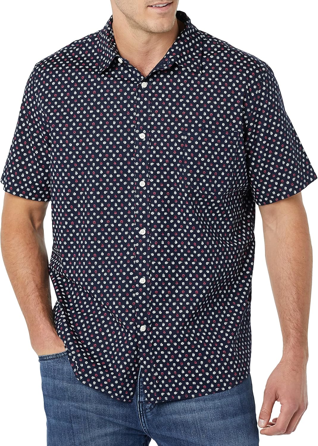 Men's Short Sleeve Dress Shirt with Stretch, Charcoal White Vertical Stripe (Available in Big & Tall)
