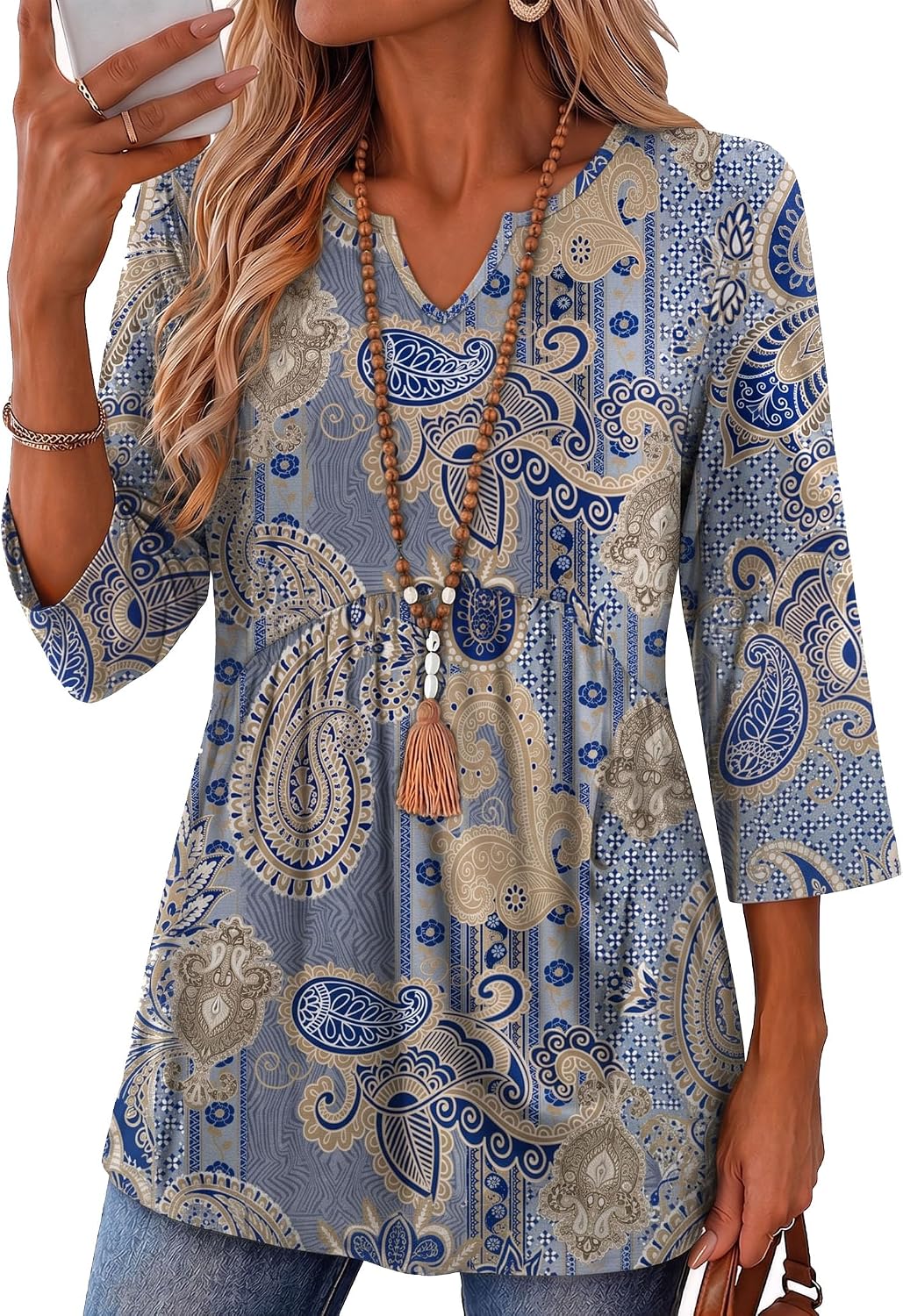 3/4 Length Sleeve Womens Tops 2026 Blouses for Women Dressy Casual Fashion Clothing V Neck T-Shirts Summer Outfits