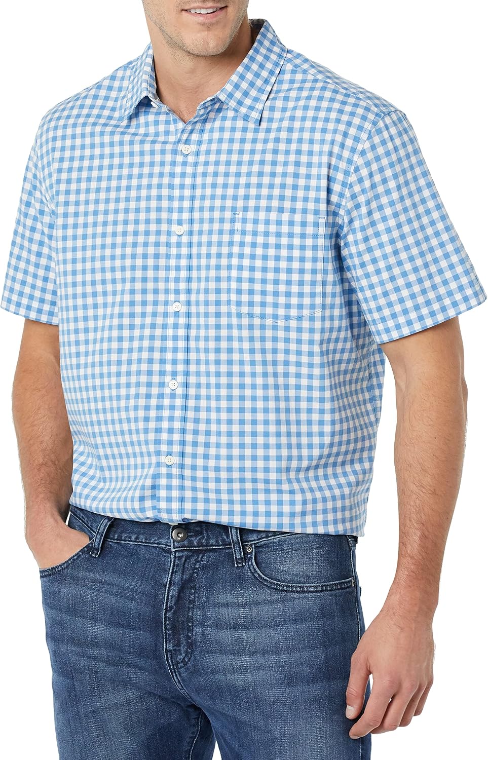 Men's Short Sleeve Dress Shirt with Stretch, Charcoal White Vertical Stripe (Available in Big & Tall)