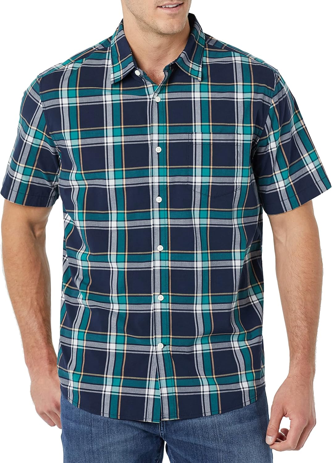 Men's Short Sleeve Dress Shirt with Stretch, Charcoal White Vertical Stripe (Available in Big & Tall)