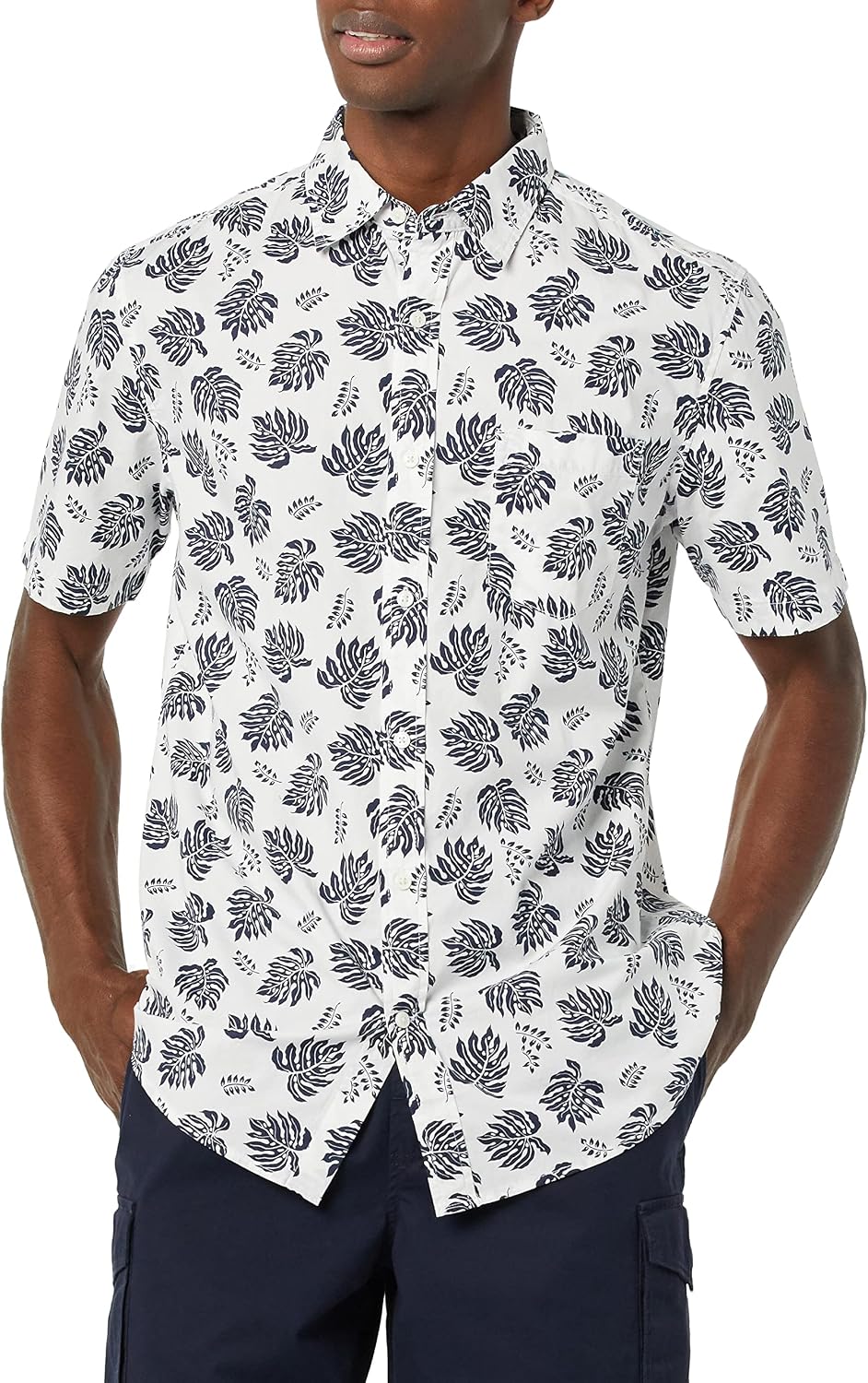 Men's Short Sleeve Dress Shirt with Stretch, Charcoal White Vertical Stripe (Available in Big & Tall)
