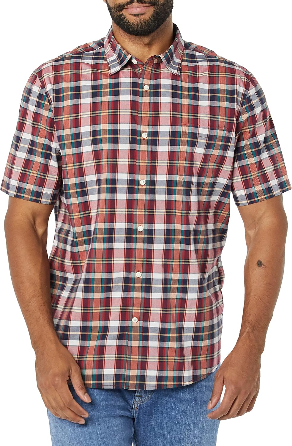 Men's Short Sleeve Dress Shirt with Stretch, Charcoal White Vertical Stripe (Available in Big & Tall)