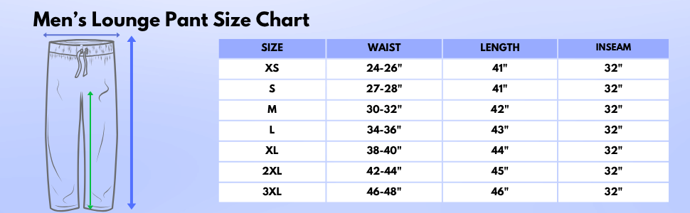 Mens Lounge Pant Size Chart