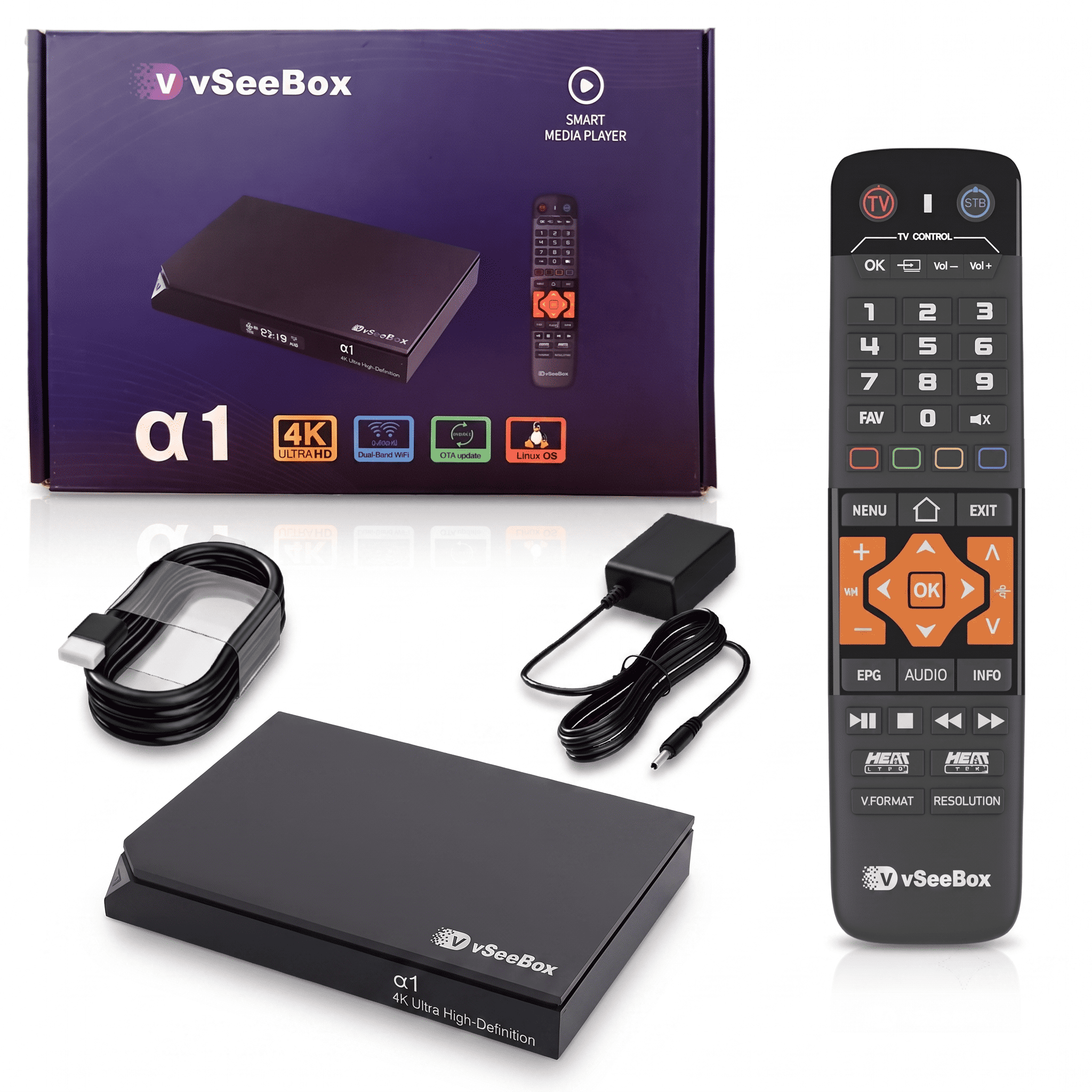 vSeeBox α1 4K HDR Linux Media Player | AV1 Decoding & HDMI 2.1