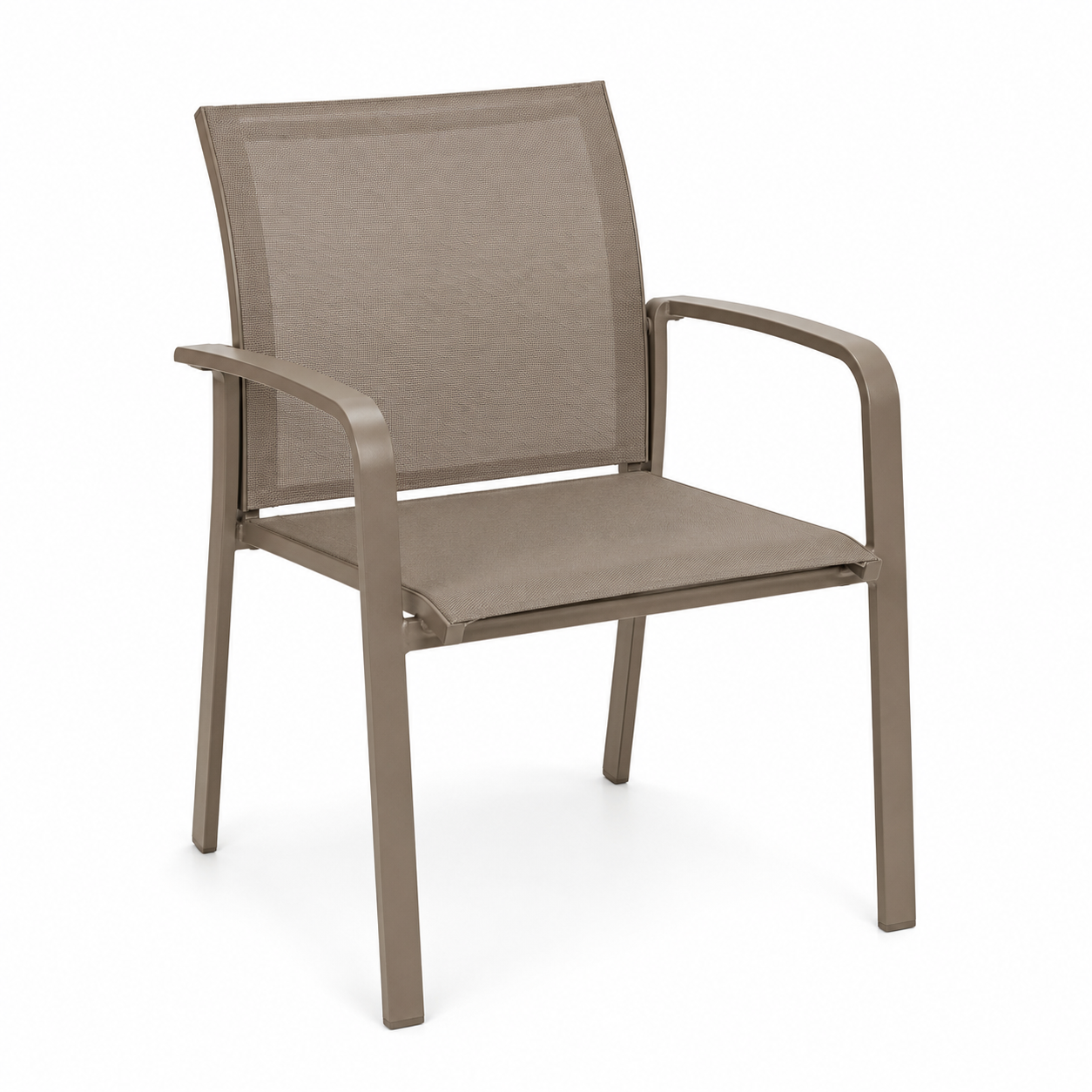 Stapelbarer Gartenstuhl Metall Taupe mit atmungsaktiver Textilbespannung-CasterraHome