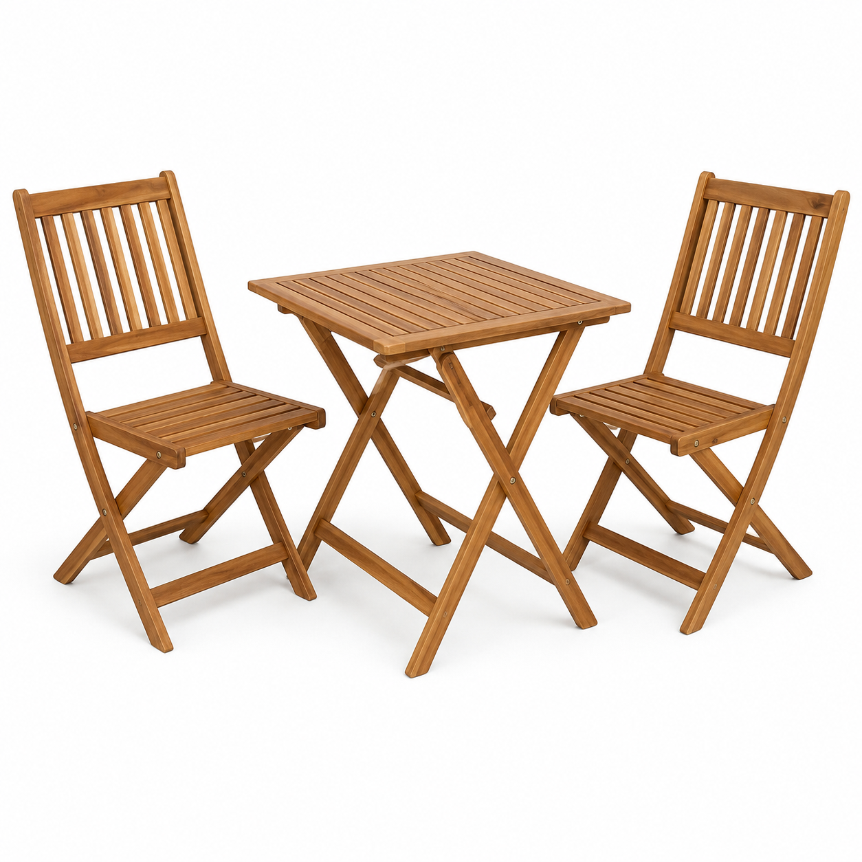 Balkon Bistro-Set Akazie Natur 3-teilig mit Klapptisch 60 cm-CasterraHome