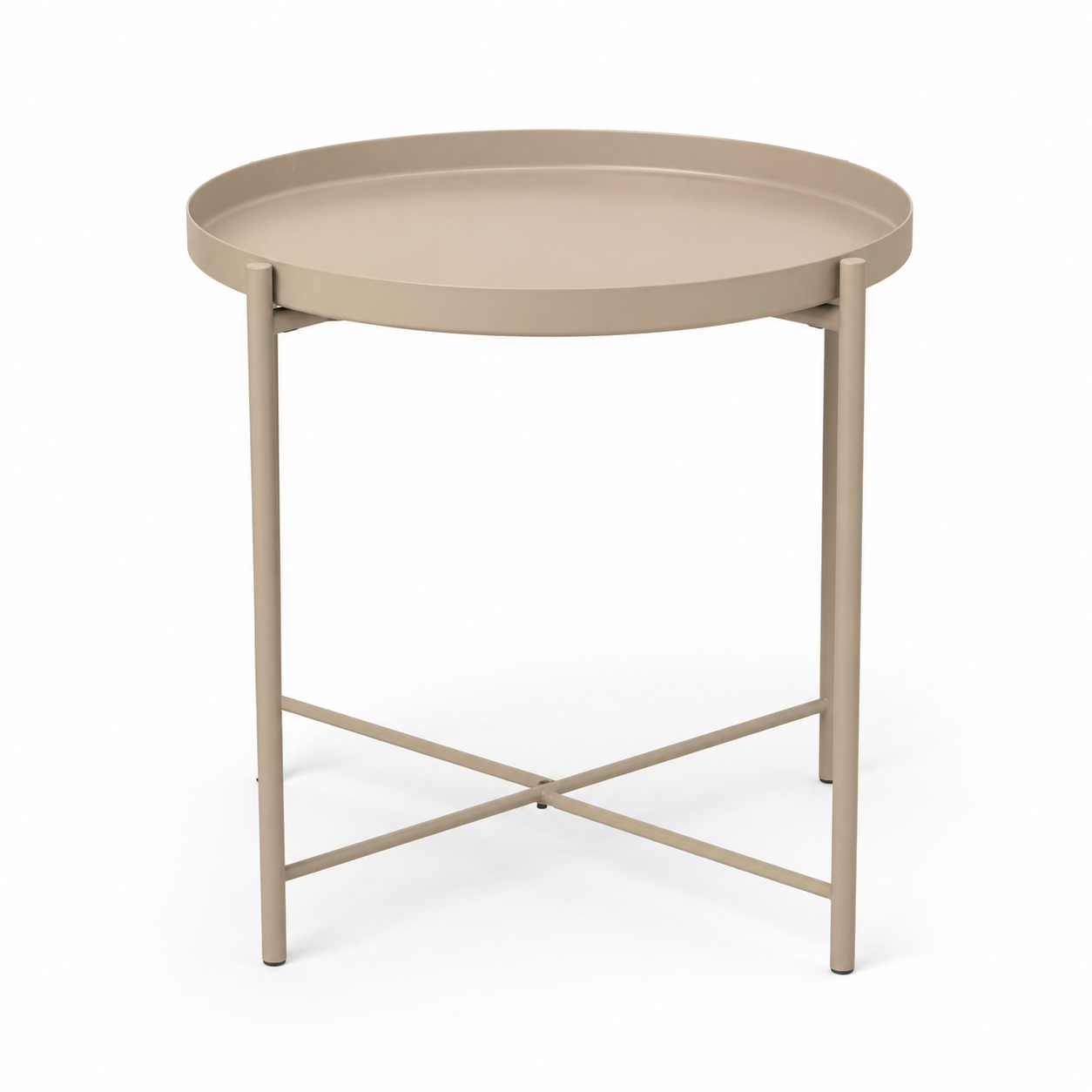 Outdoor Beistelltisch Metall Sandfarben rund 45 cm für Lounge und Balkon-CasterraHome