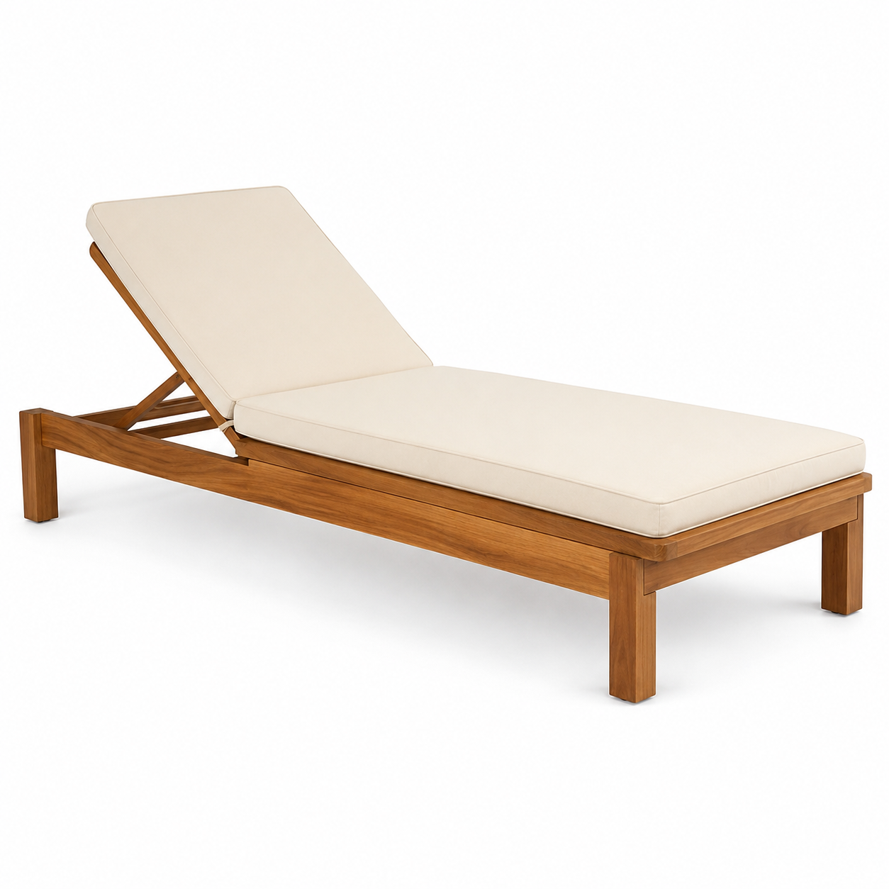 Gartenliege Akazienholz Natur mit verstellbarer Rückenlehne und Creme-Auflage-CasterraHome