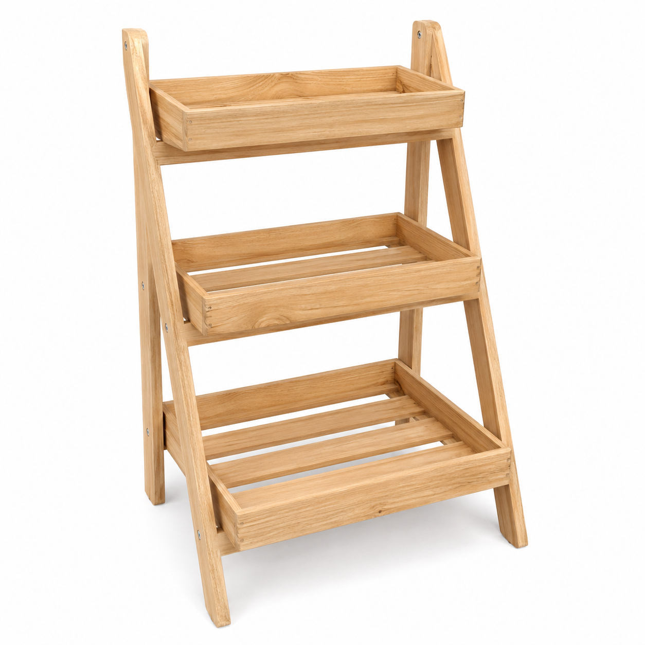 Kräuterleiter Holz Natur 3 Ebenen 65 cm für Balkon und Küche im Freien-CasterraHome