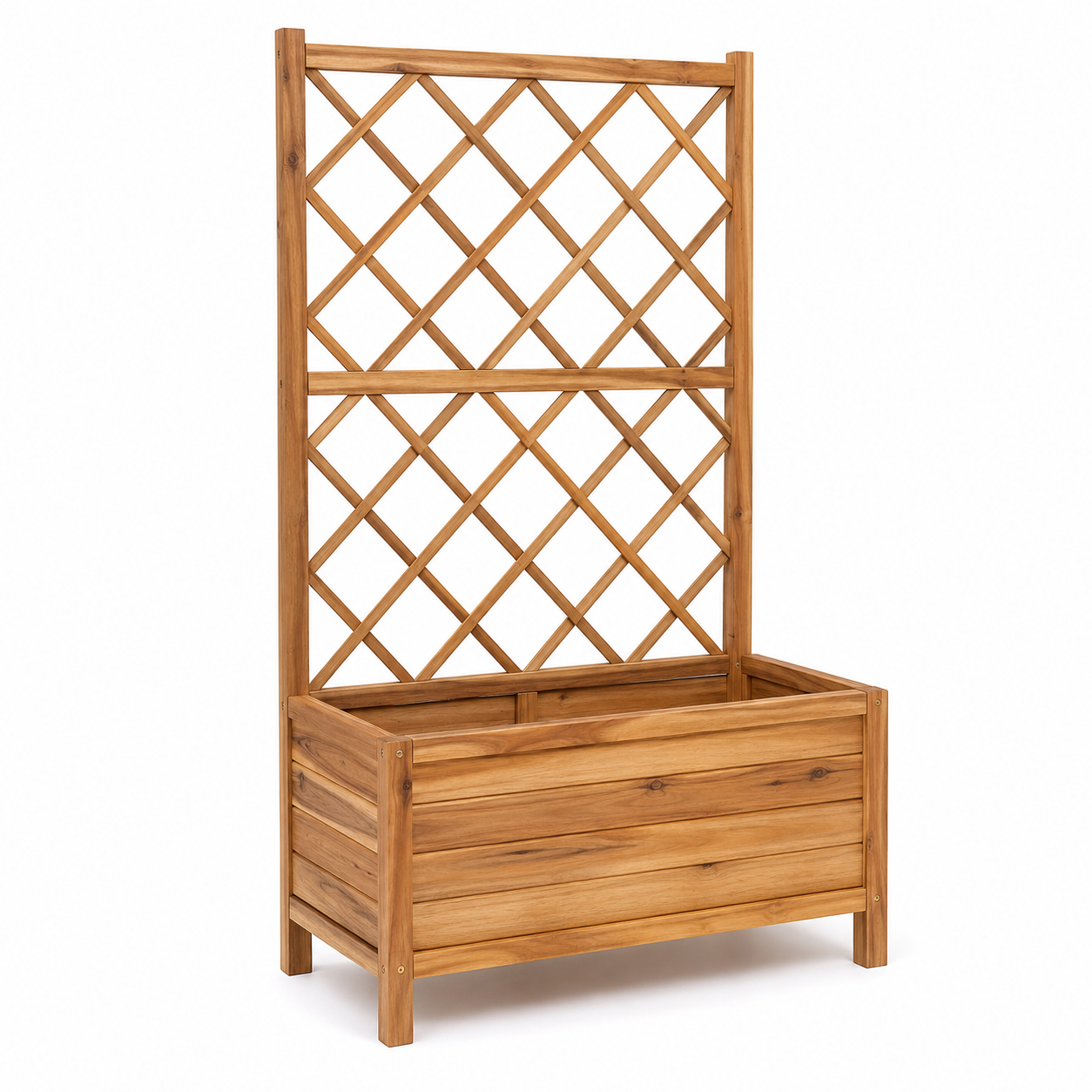 Rankkasten mit Spalier Akazie Natur 80x40x150 cm für Kletterpflanzen-CasterraHome