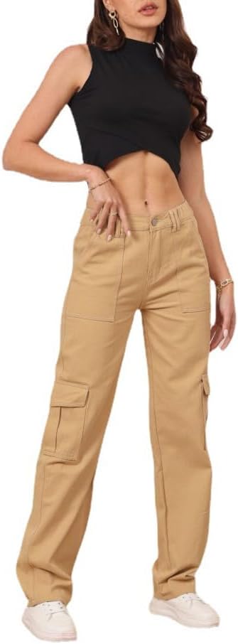 Cargo Pants for Women High Waisted Casual Pants Y2K Streetwear with 6 Pockets