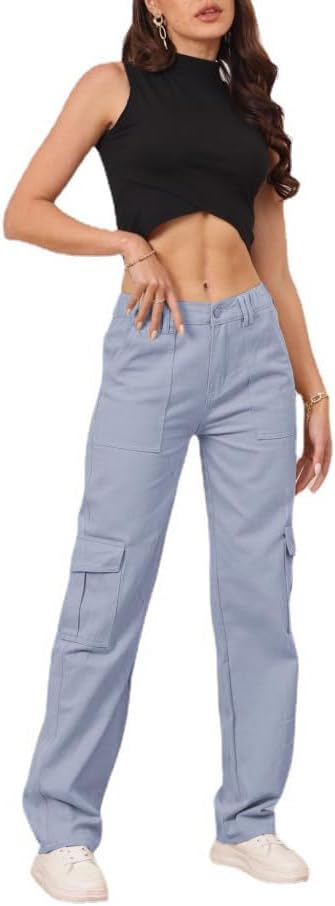 Cargo Pants for Women High Waisted Casual Pants Y2K Streetwear with 6 Pockets