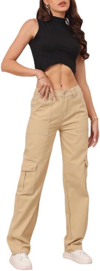Cargo Pants for Women High Waisted Casual Pants Y2K Streetwear with 6 Pockets