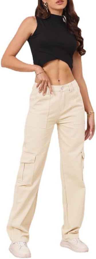 Cargo Pants for Women High Waisted Casual Pants Y2K Streetwear with 6 Pockets