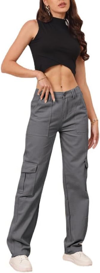 Cargo Pants for Women High Waisted Casual Pants Y2K Streetwear with 6 Pockets