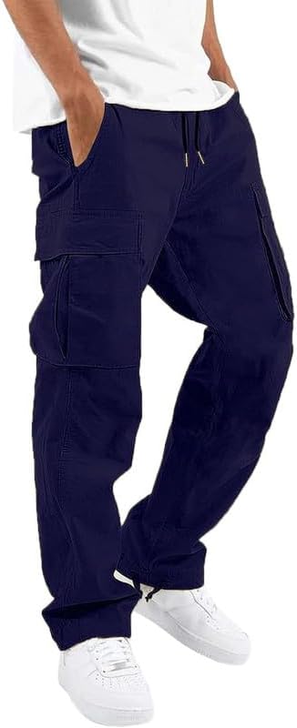 Mens Casual Joggers Pants Hiking Drawstring Chino Cargo Pants Straight Leg Pants