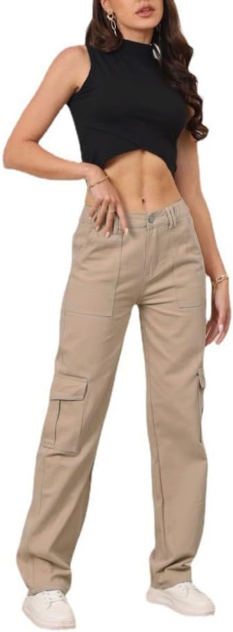 Cargo Pants for Women High Waisted Casual Pants Y2K Streetwear with 6 Pockets