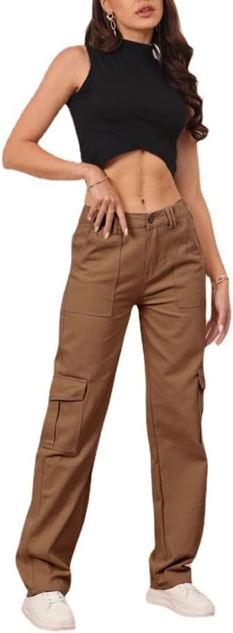 Cargo Pants for Women High Waisted Casual Pants Y2K Streetwear with 6 Pockets
