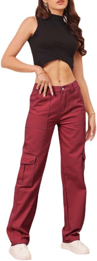 Cargo Pants for Women High Waisted Casual Pants Y2K Streetwear with 6 Pockets