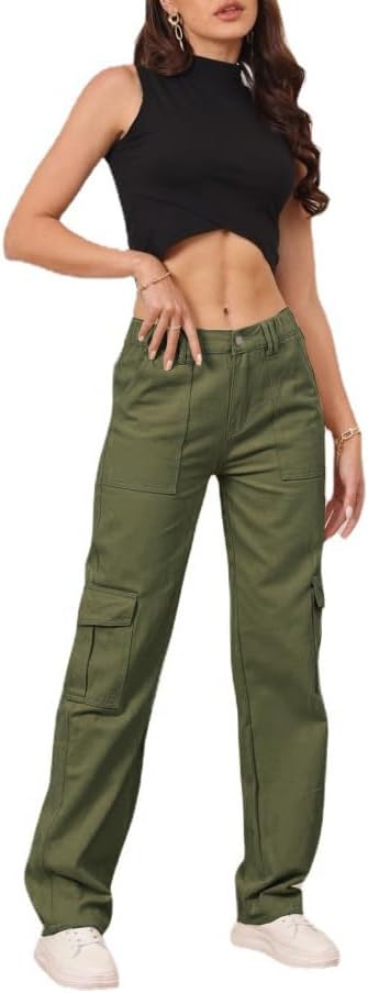 Cargo Pants for Women High Waisted Casual Pants Y2K Streetwear with 6 Pockets