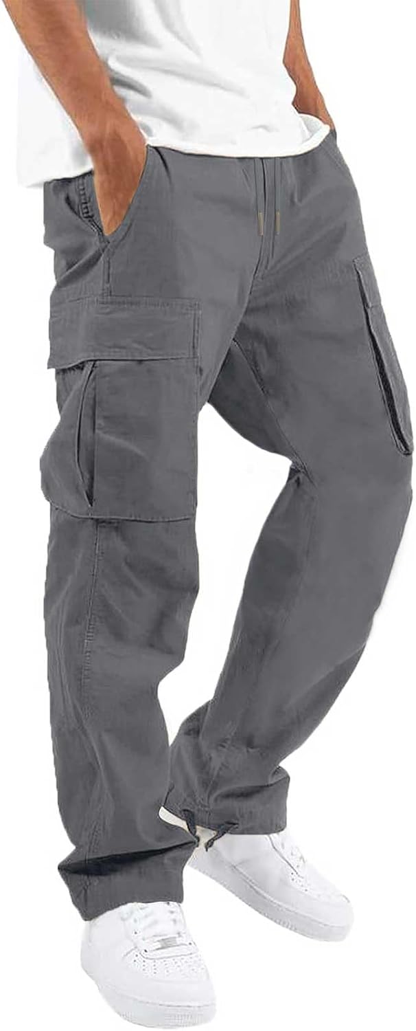 Mens Casual Joggers Pants Hiking Drawstring Chino Cargo Pants Straight Leg Pants