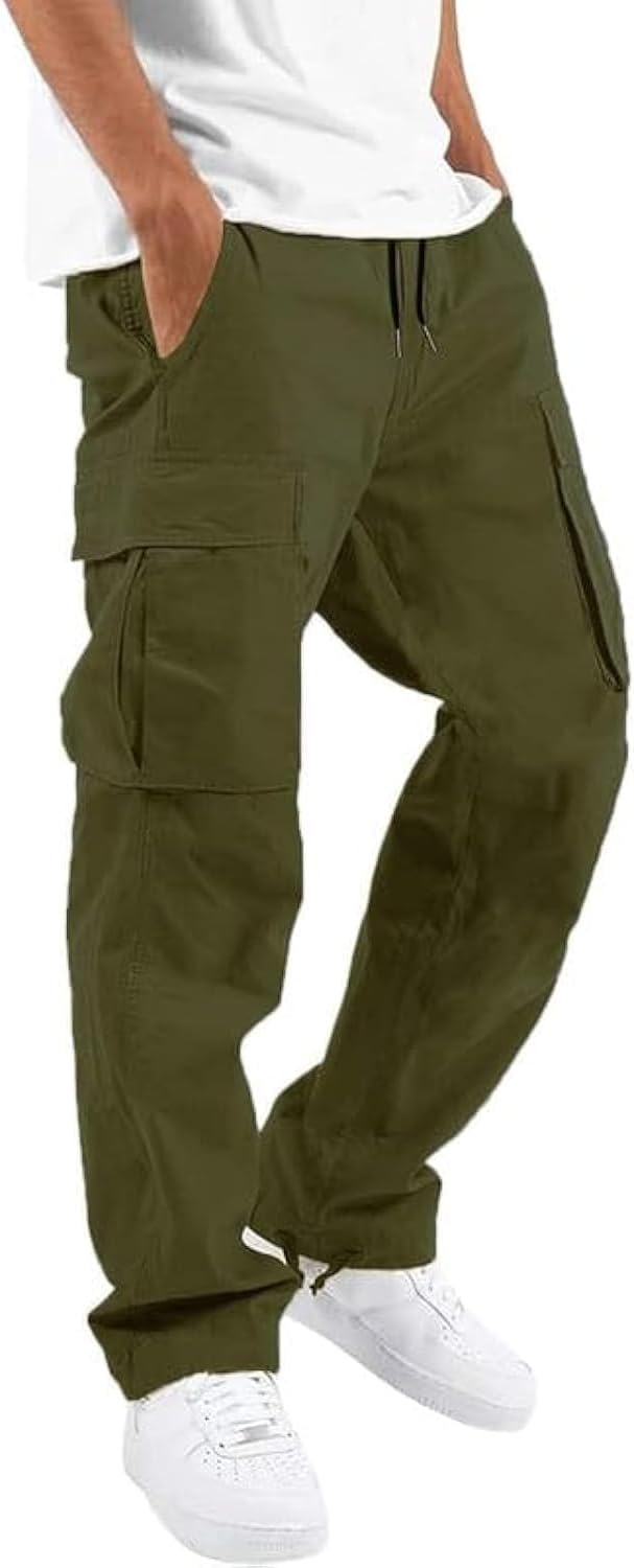 Mens Casual Joggers Pants Hiking Drawstring Chino Cargo Pants Straight Leg Pants