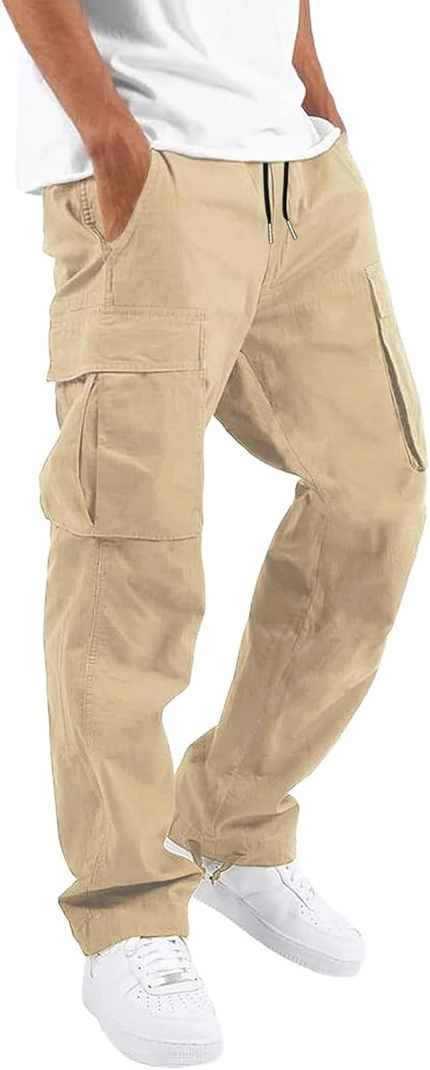 Mens Casual Joggers Pants Hiking Drawstring Chino Cargo Pants Straight Leg Pants