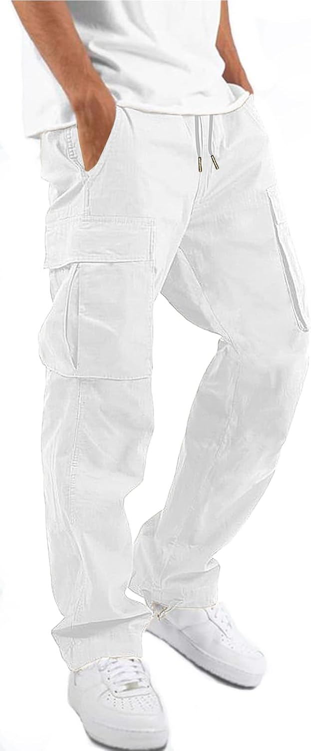 Mens Casual Joggers Pants Hiking Drawstring Chino Cargo Pants Straight Leg Pants