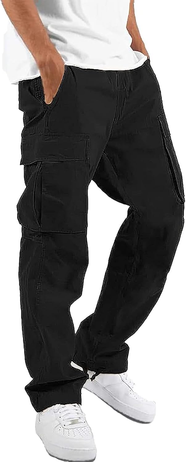 Mens Casual Joggers Pants Hiking Drawstring Chino Cargo Pants Straight Leg Pants