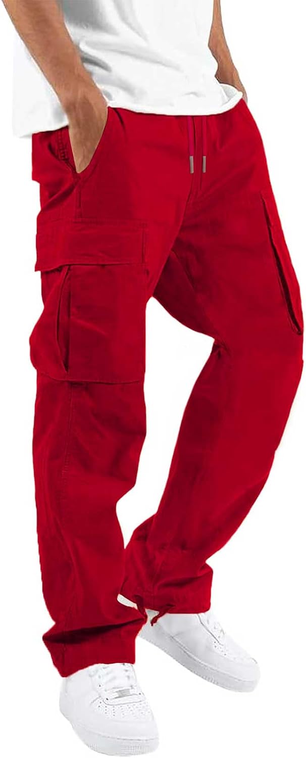 Mens Casual Joggers Pants Hiking Drawstring Chino Cargo Pants Straight Leg Pants