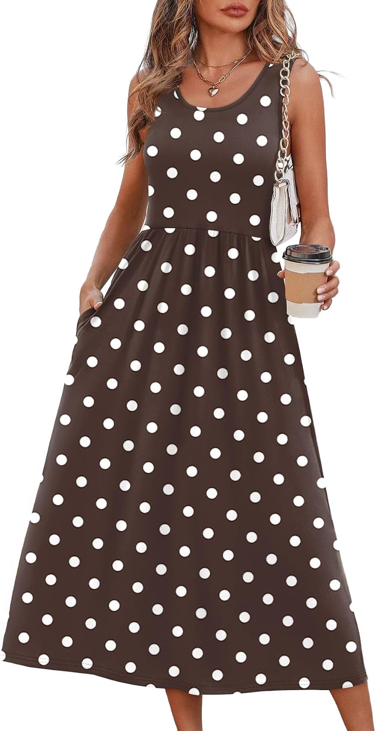 Summer Dresses for Women Flowy Casual Midi Dress Beach Vacation Sundresses with Pockets