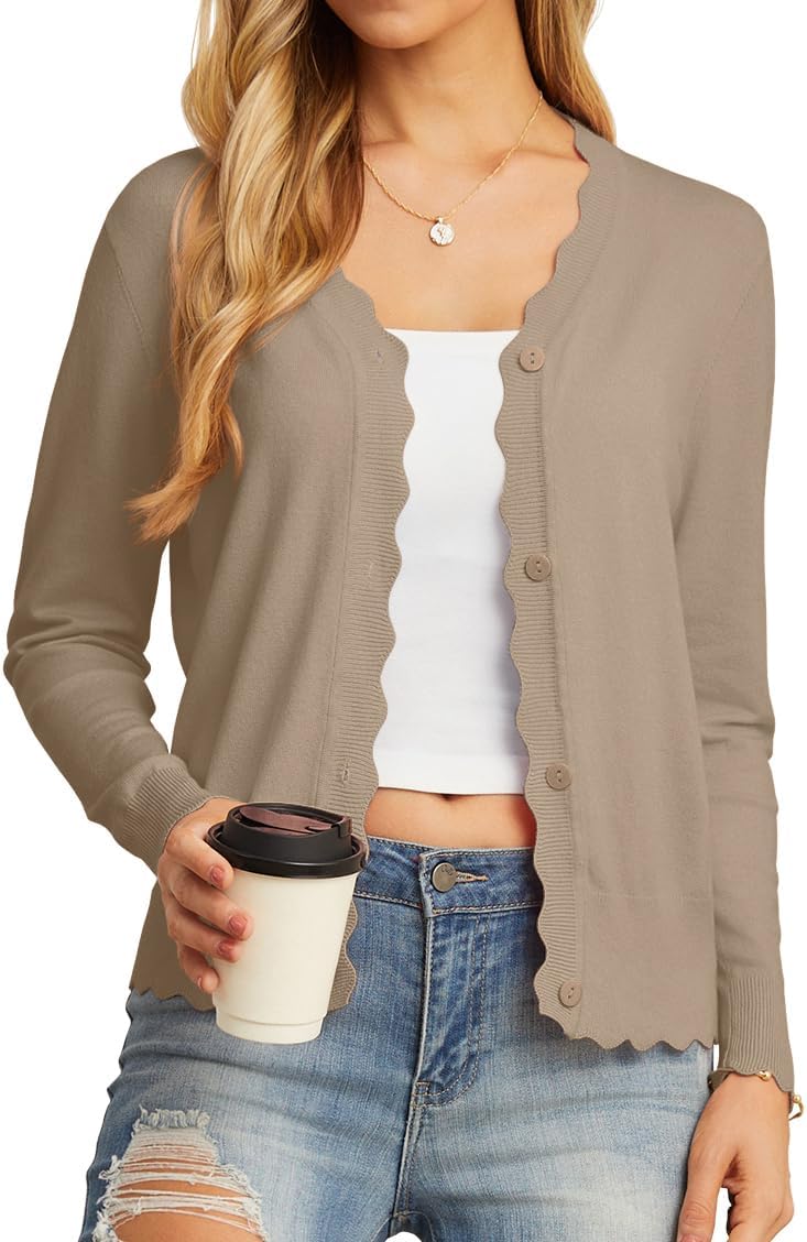 Women's Long Sleeve V-Neck Button Down Cardigan Knit Shrugs Sweater