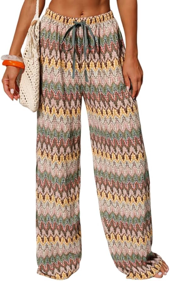 Womens Beach Cover Up Pants Sexy Crochet Drawstring Elastic Boho Swimsuit Cover Up Long Pants Beach Wear