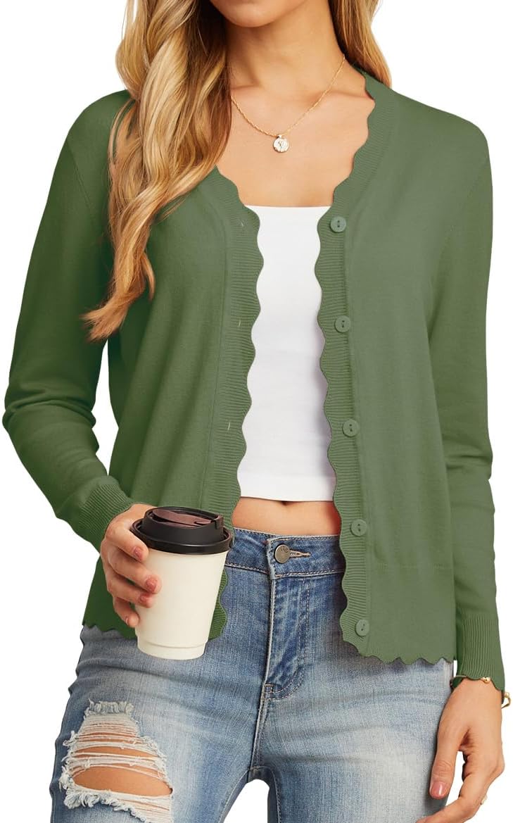 Women's Long Sleeve V-Neck Button Down Cardigan Knit Shrugs Sweater