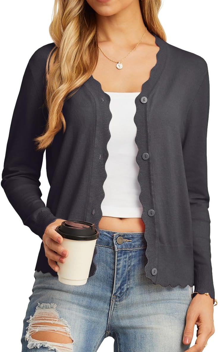 Women's Long Sleeve V-Neck Button Down Cardigan Knit Shrugs Sweater