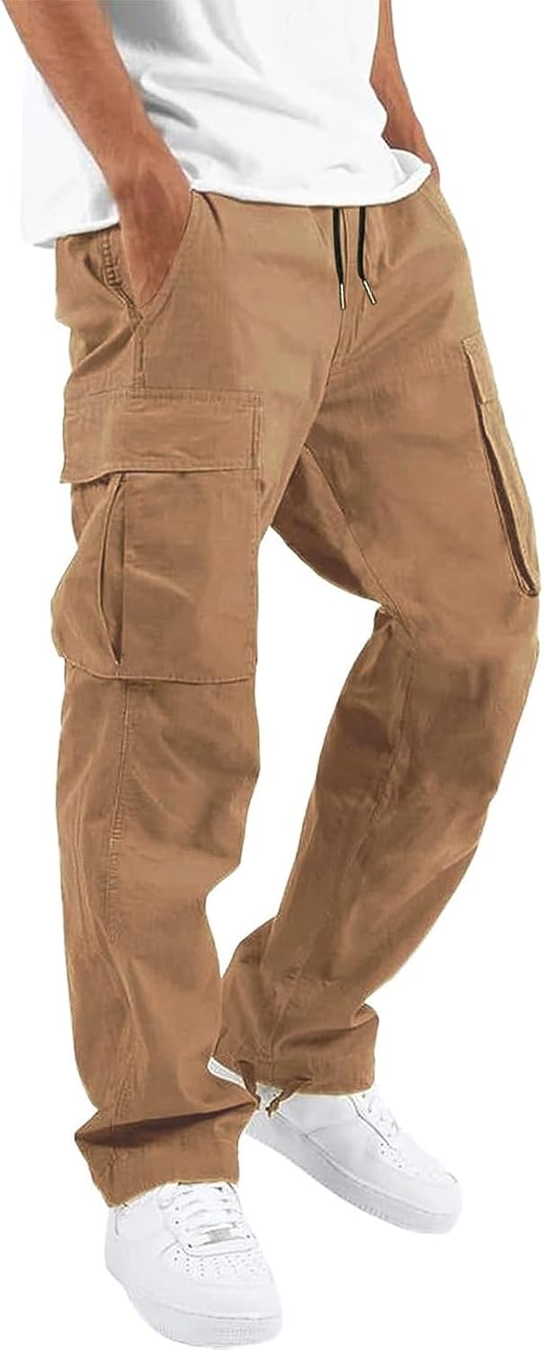 Mens Casual Joggers Pants Hiking Drawstring Chino Cargo Pants Straight Leg Pants