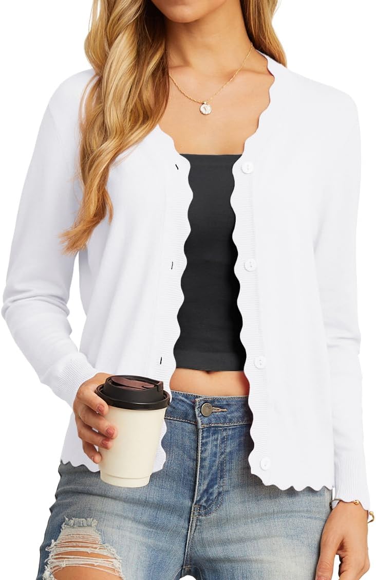 Women's Long Sleeve V-Neck Button Down Cardigan Knit Shrugs Sweater