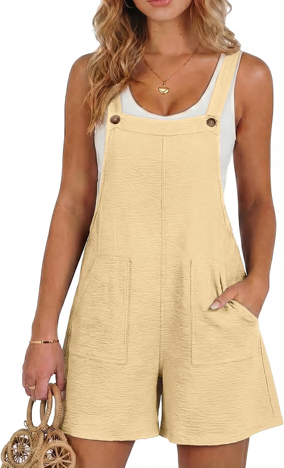 Women's Casual Rompers Loose Overalls One Piece Sleeveless Wide Leg Short Pant Jumpsuits With Pockets