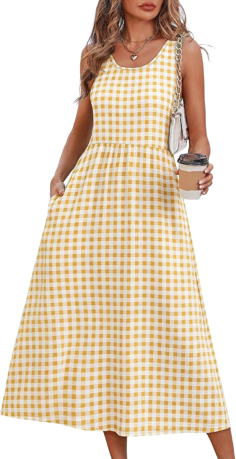 Summer Dresses for Women Flowy Casual Midi Dress Beach Vacation Sundresses with Pockets