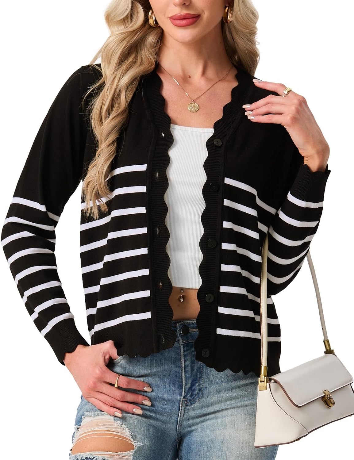 Women's Long Sleeve V-Neck Button Down Cardigan Knit Shrugs Sweater