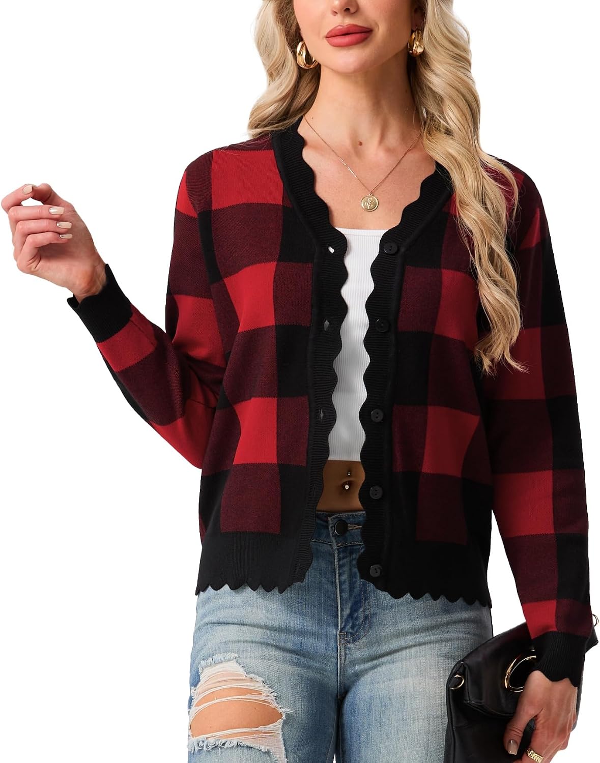 Women's Long Sleeve V-Neck Button Down Cardigan Knit Shrugs Sweater