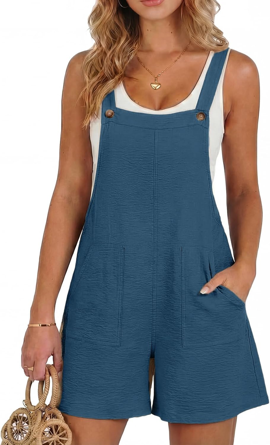 Women's Casual Rompers Loose Overalls One Piece Sleeveless Wide Leg Short Pant Jumpsuits With Pockets