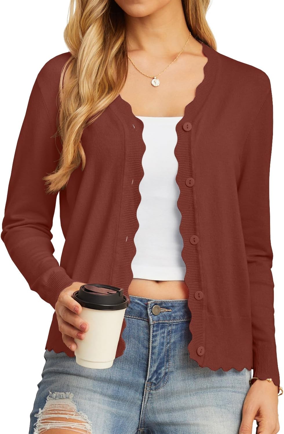 Women's Long Sleeve V-Neck Button Down Cardigan Knit Shrugs Sweater