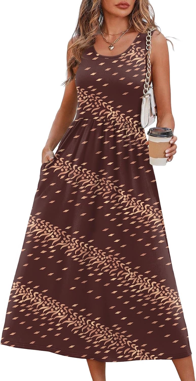 Summer Dresses for Women Flowy Casual Midi Dress Beach Vacation Sundresses with Pockets