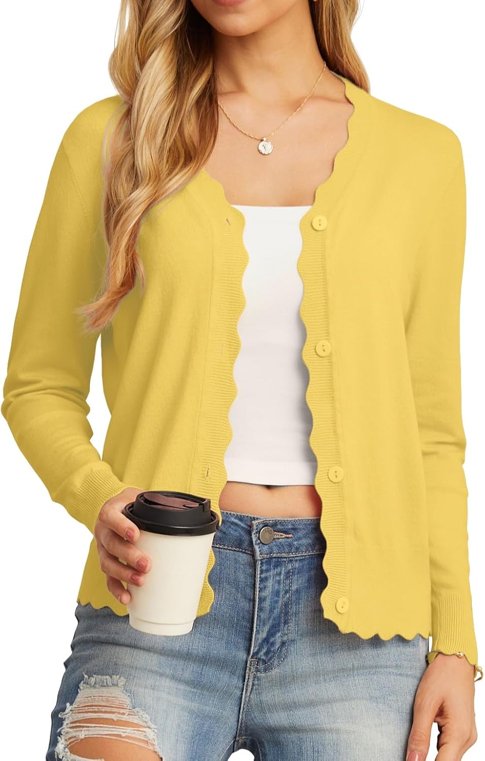 Women's Long Sleeve V-Neck Button Down Cardigan Knit Shrugs Sweater